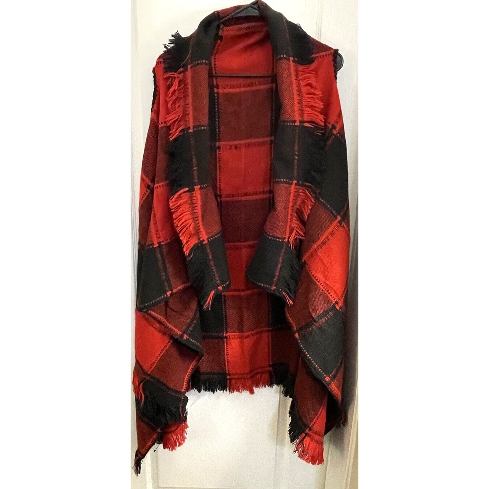 Duster/Shawl fringe edging  Red and Black Buffalo Checker One Size Fits most